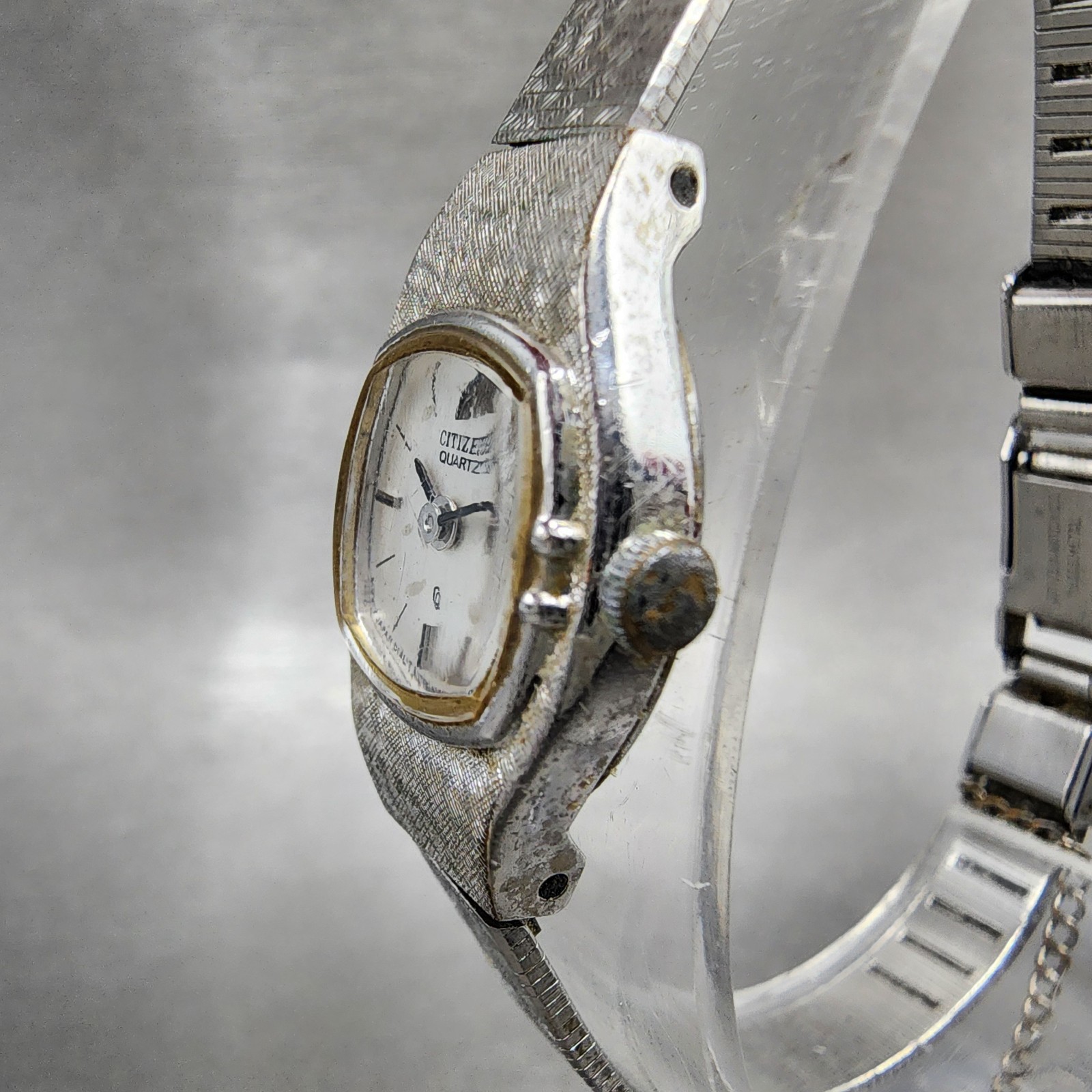 Citizen CQ Watch Women 16mm Silver Dial Silver Tone Square 3220-891481 New Batt