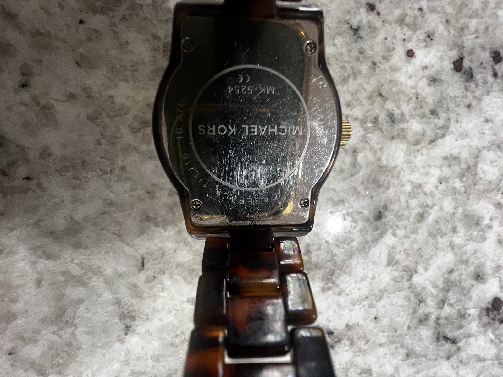 Michael Kors Women’s Quartz Watch Black Dial Crystal Bezel Brown Resin 39mm