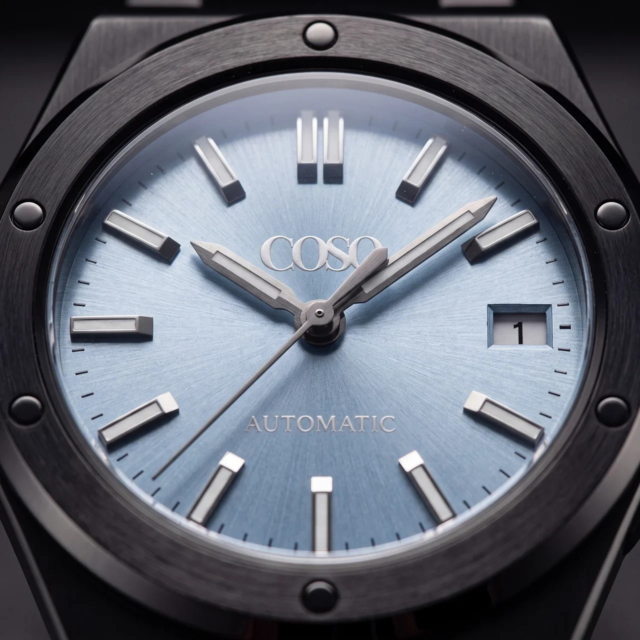 COSO Valtor Automatic Ice Blue Dial Black Steel Bracelet