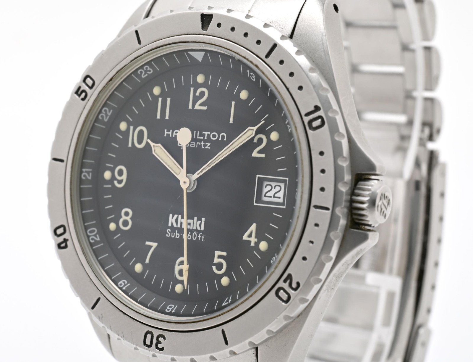 HAMILTON Khaki Sub 9745B 660ft Black Dial Quartz Men’s Watch JAPAN