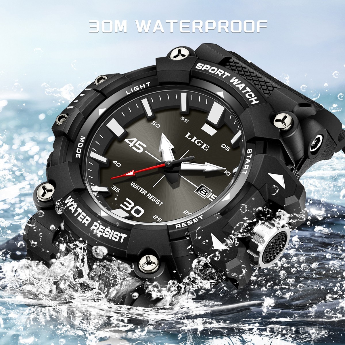 LIGE Men Watch Quartz Date Luminous Waterproof Classic Electronic Boy Wristwatch