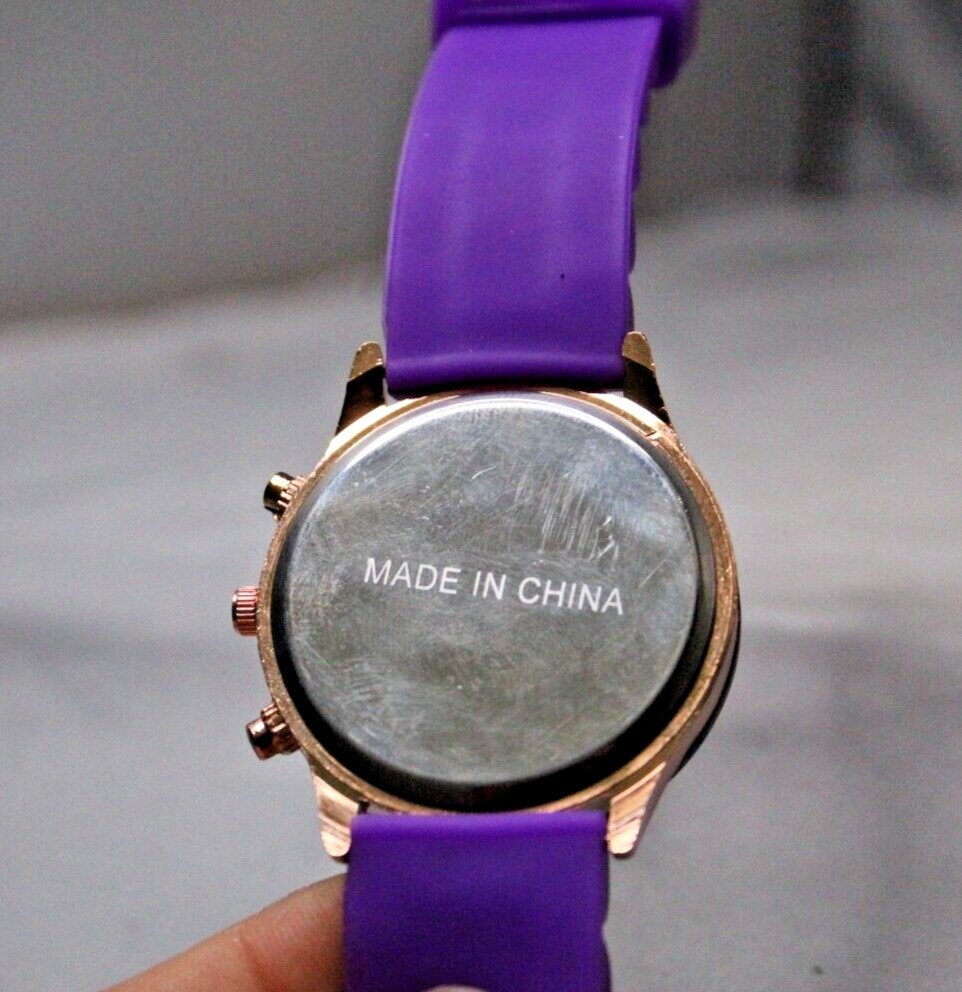 Ladies Chuns Round Rose Gold Tone Purple Poly Band Sparkly Analog Watch