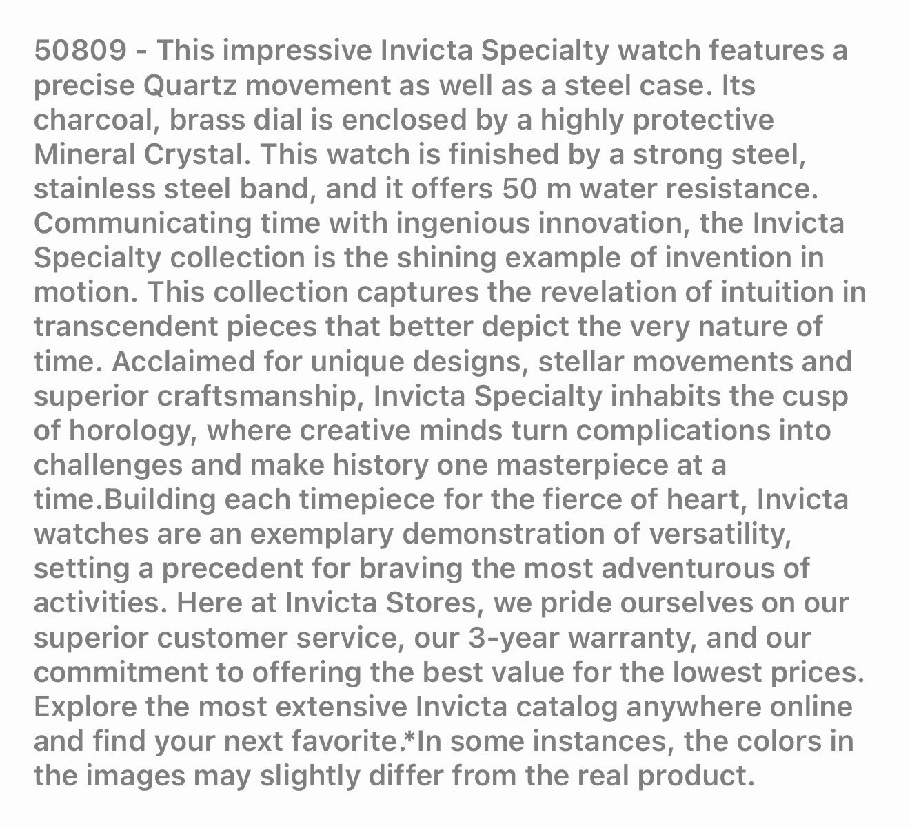 Invicta Men’s Quartz 40-43.9mm Water Resistant Gray Roman Dial Silver w/Box