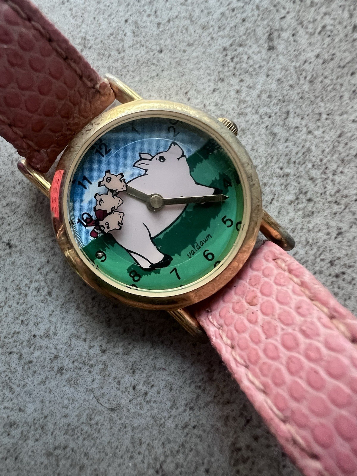 Vintage Adult Valdawn Pig Piglets Pink Leather Quartz Watch Untested Read H1