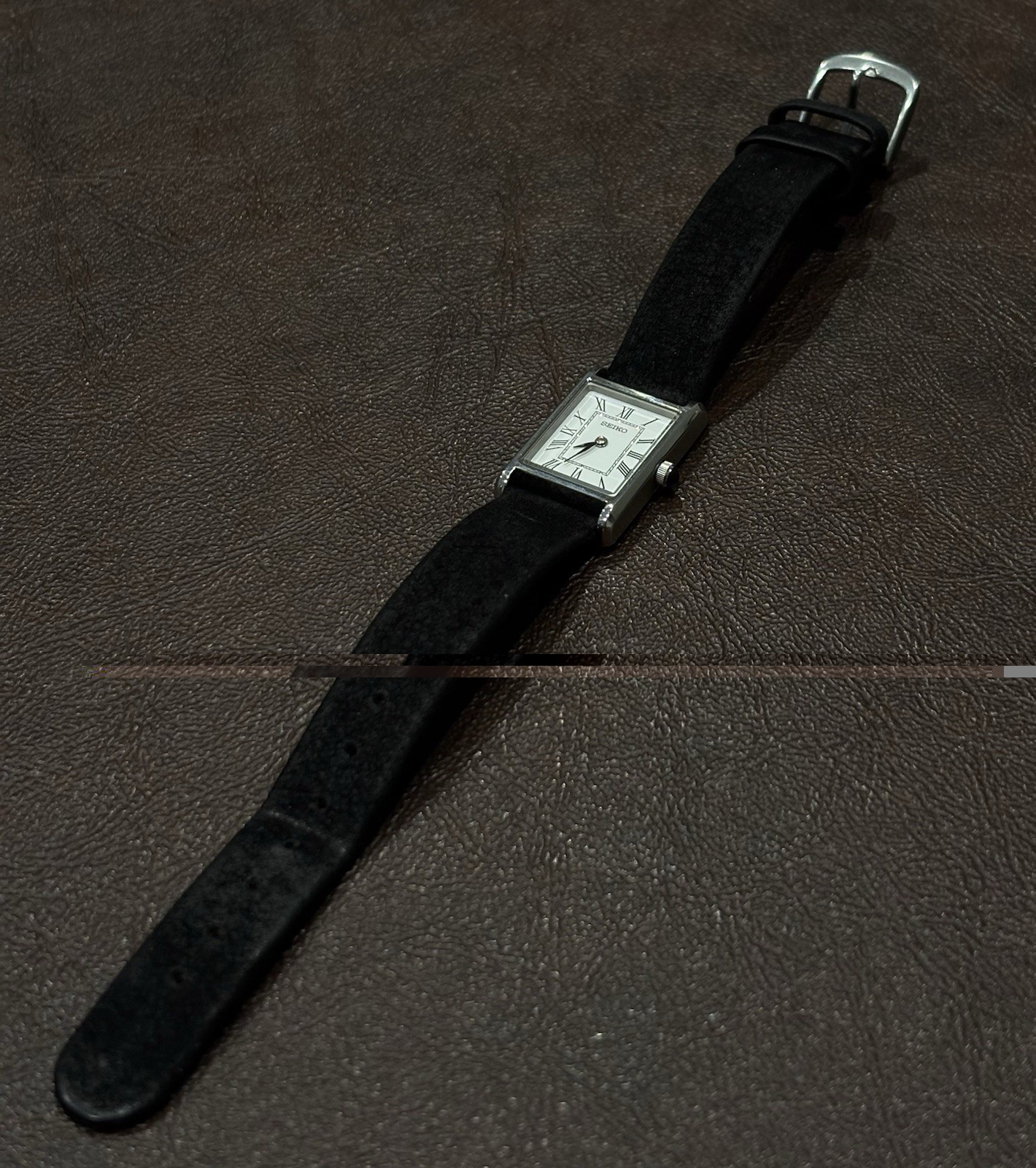 Seiko Women’s Essentials White Dial Black Band Watch SWR053