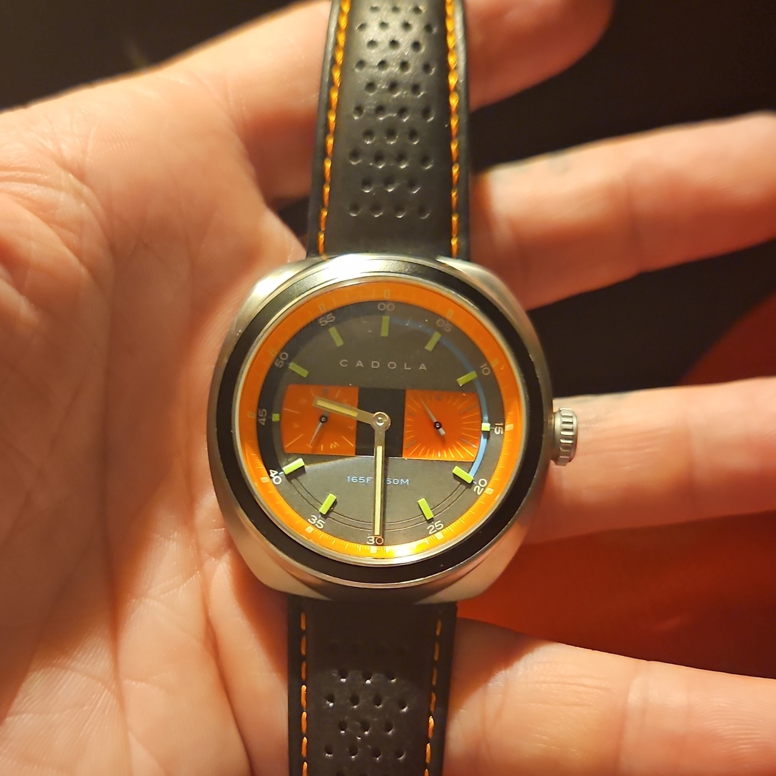 Cadola Quartz Men’s Analog Watch Gray/Orange Dial Black Leather Strap 50m