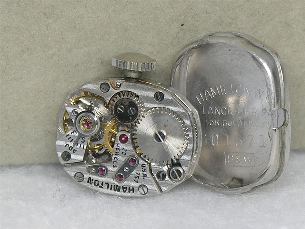 MID-CENTURY 1950’S 10K WHITE GOLD FILL HAMILTON WATCH W/ ATOMIC BOX, RUNNING!