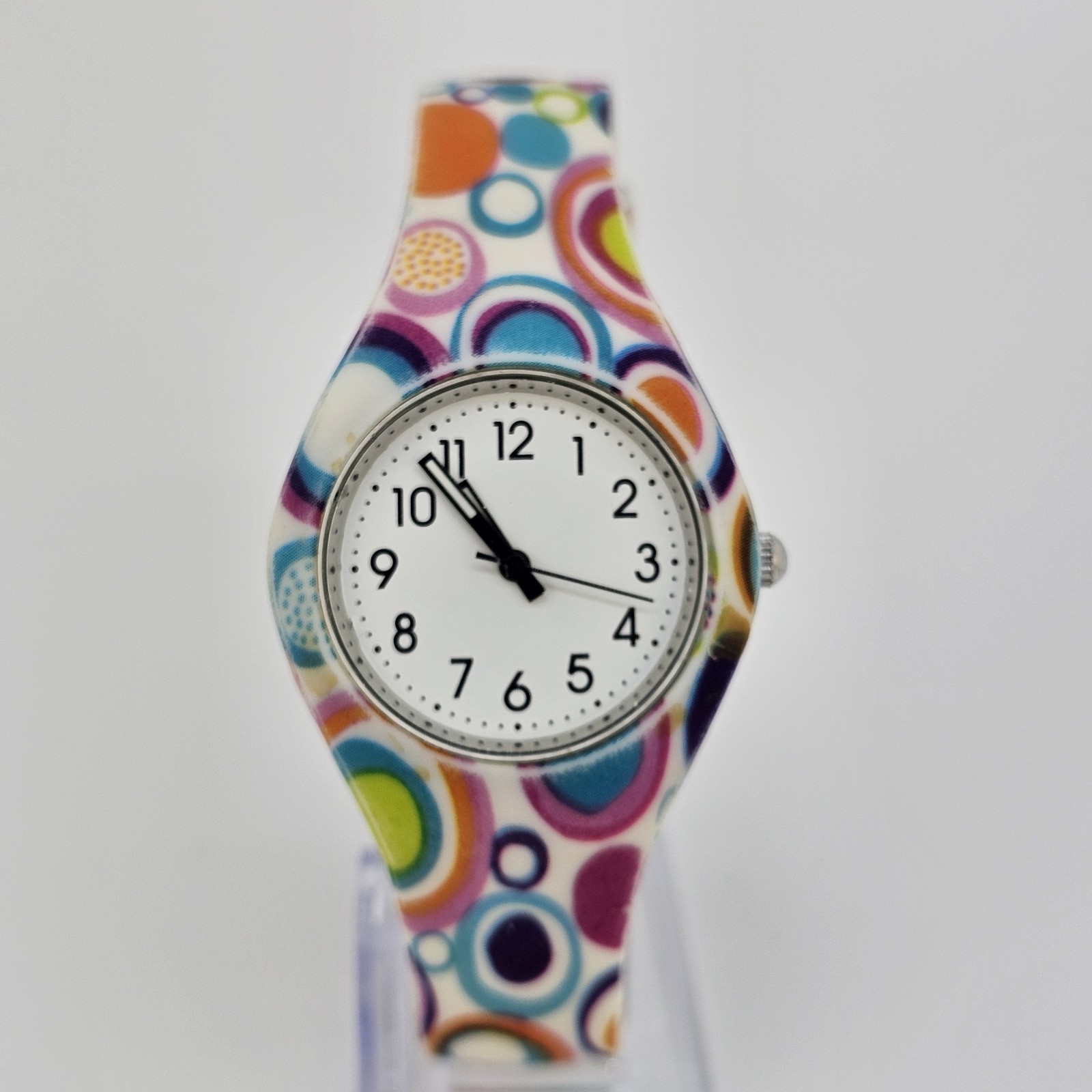 34MM Women’s Watch White Dial Multicolor Plastic Bands New Battery