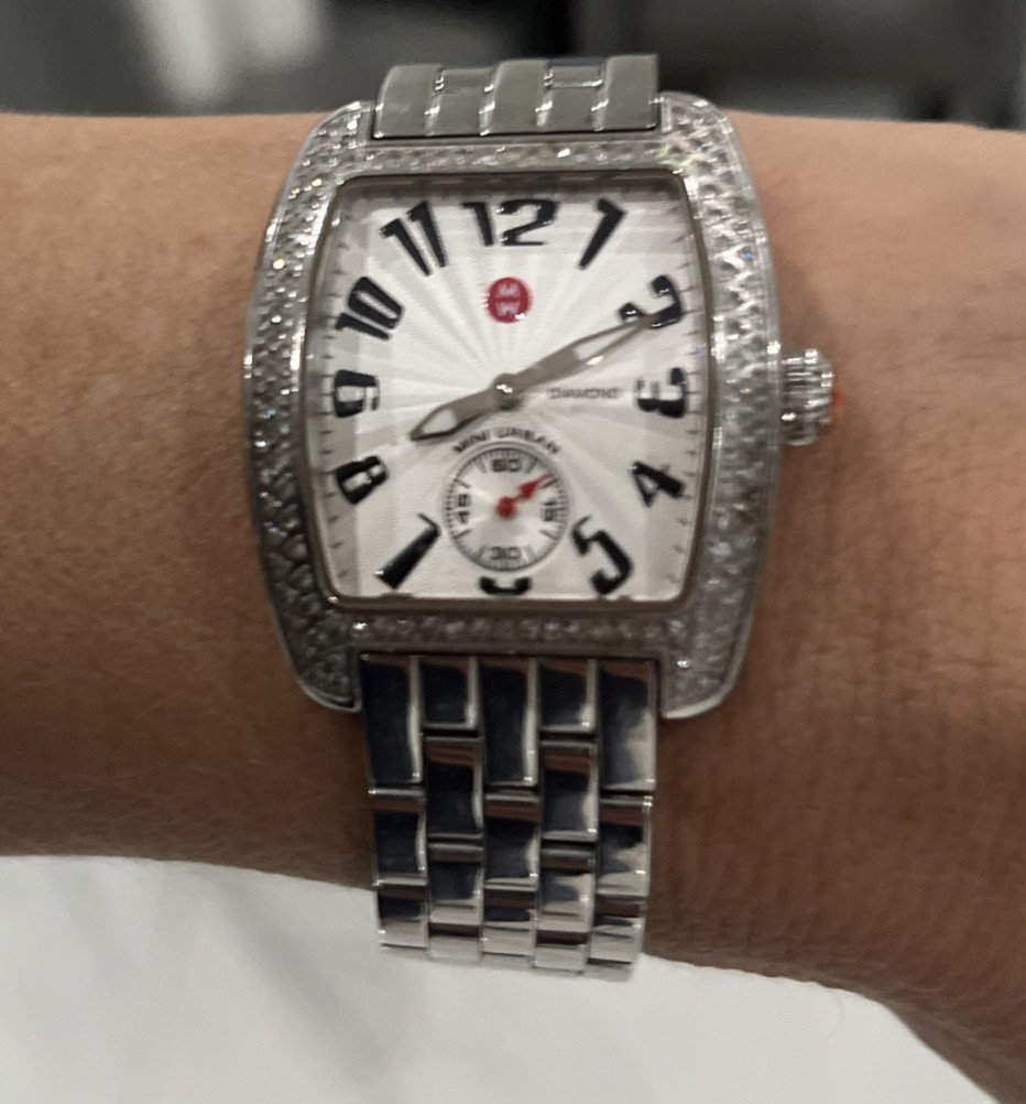 Michele Urban Quartz Watch Silver Dial 1CT Diamond Bezel fit for small wrist