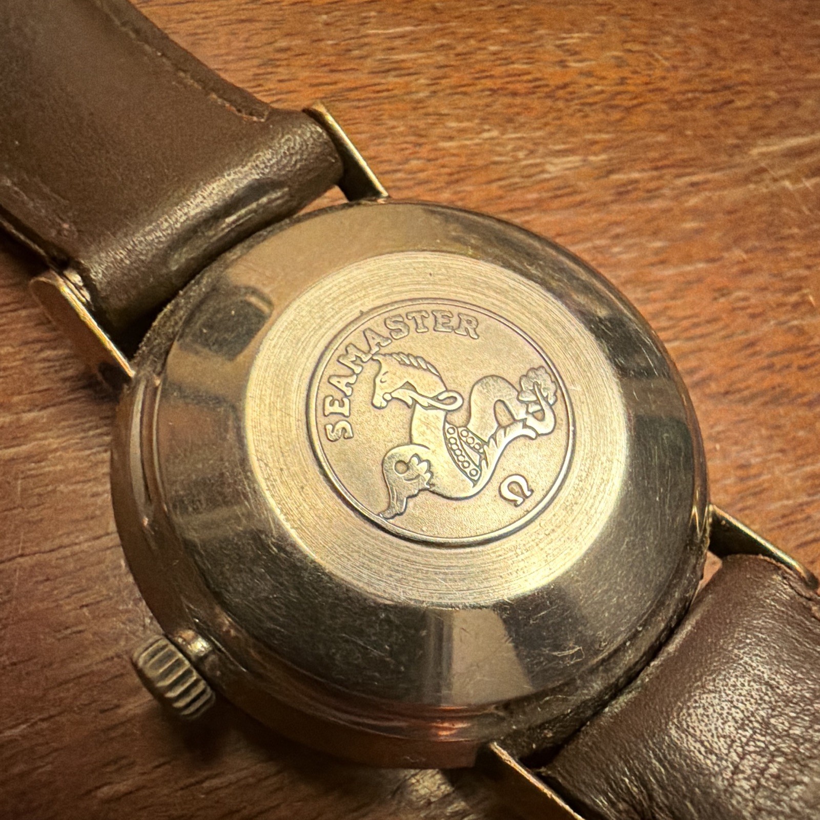 OMEGA Seamaster De Ville Auto Date Gold-Plated Champagne Dial Brown Leather OBO.