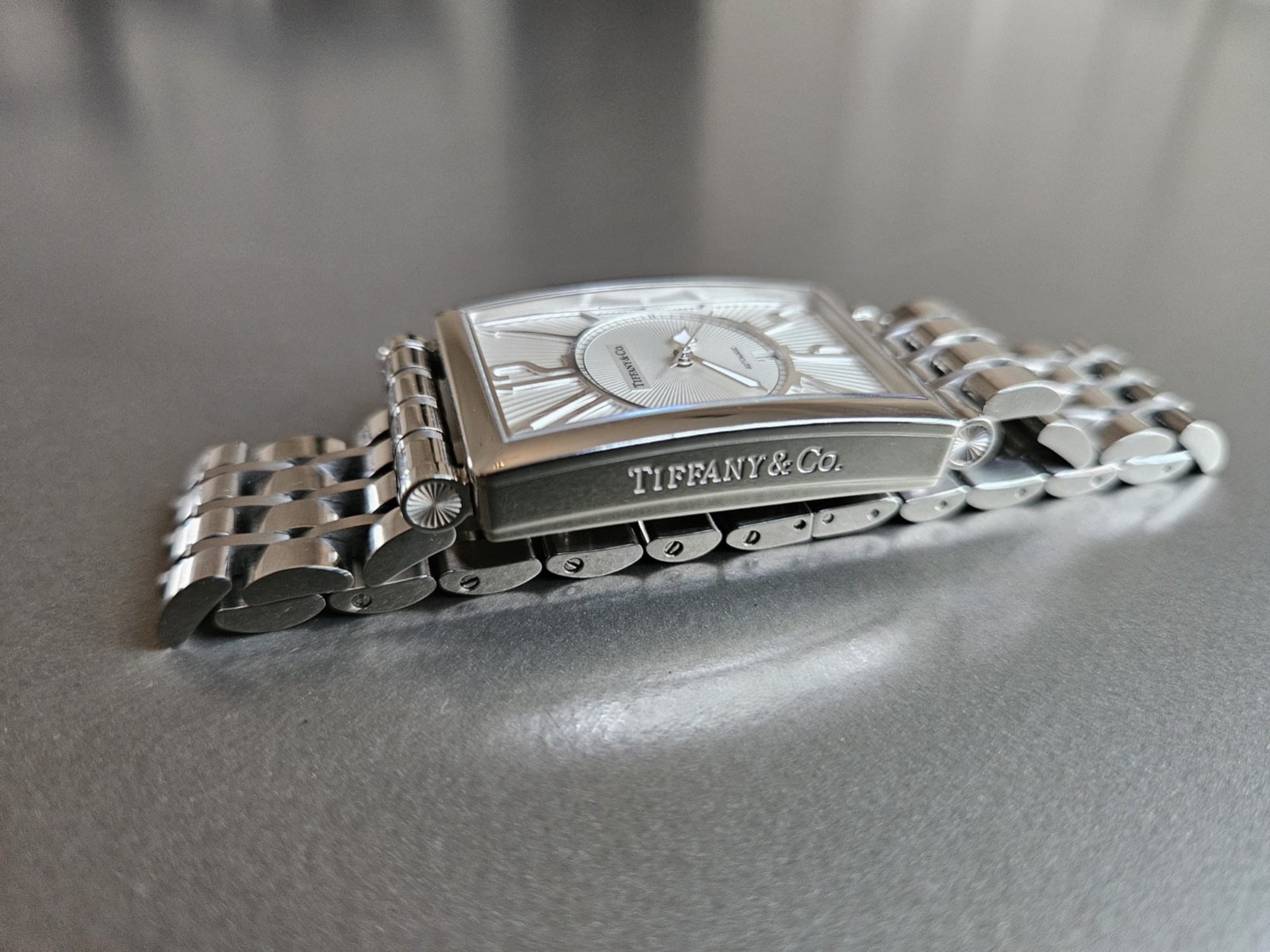 Tiffany Gallery Opaline Sunburst Silver Dial on Nice Bracelet; Rare Automatic!