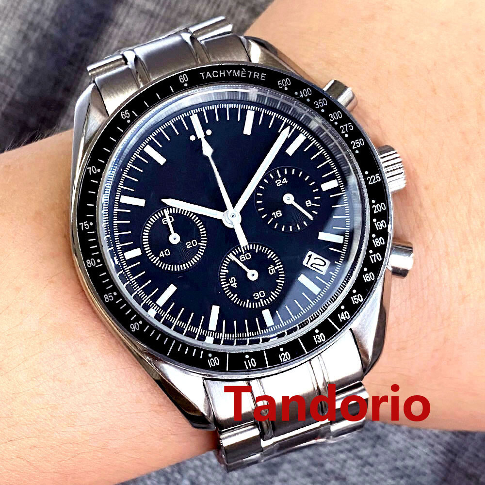 Bliger 40mm Quartz Full Functional Chronograph Watch Black Dial Folding Clasp