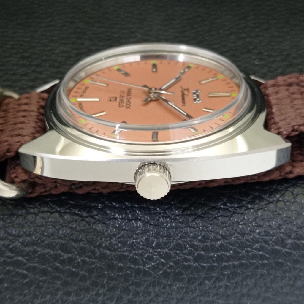 HAND-WINDING VINTAGE HMT KOHINOOR INDIAN MENS PINK COLOR DIAL WATCH a440970-1