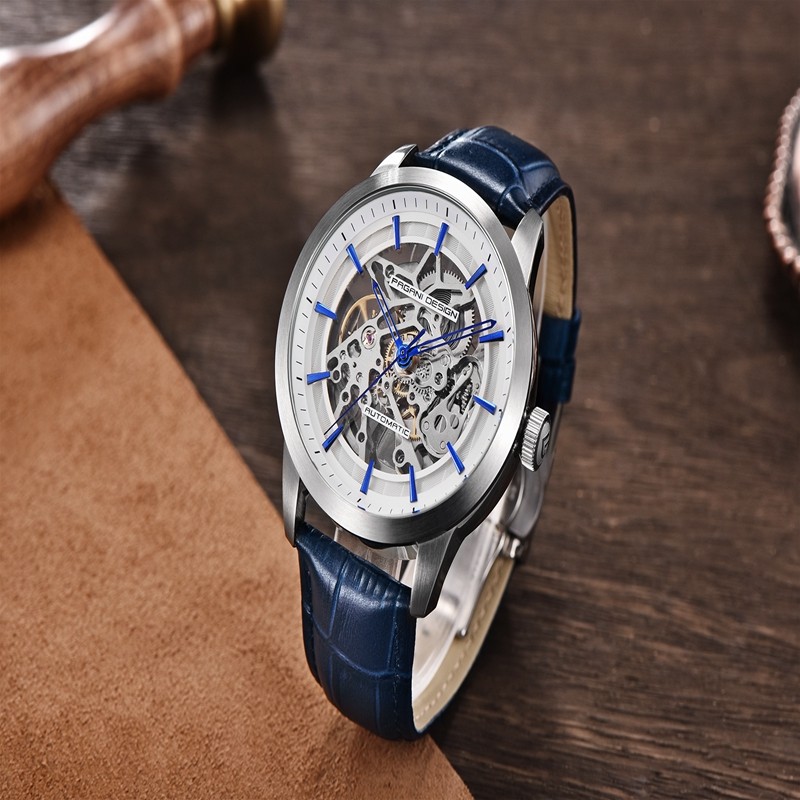 43mm PAGANI DESIGN Automatic Men’s Watch Leather Strap Skeleton Dial Wristwatch