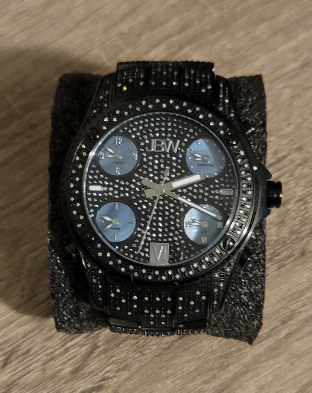 🏷JBW Jet Setter 234 Diamond & Crystal 50mm Watch Black Multiple Time-Zone