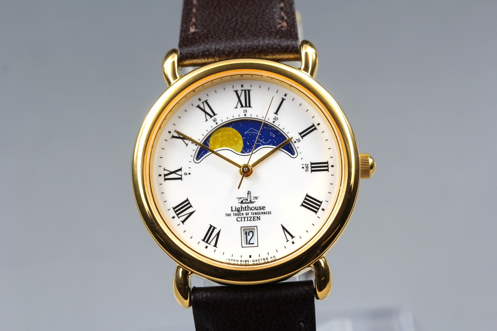 [NOS Top MINT] Citizen Lighthouse 6185-G08181 32mm Gold Roman Date Qz Watch