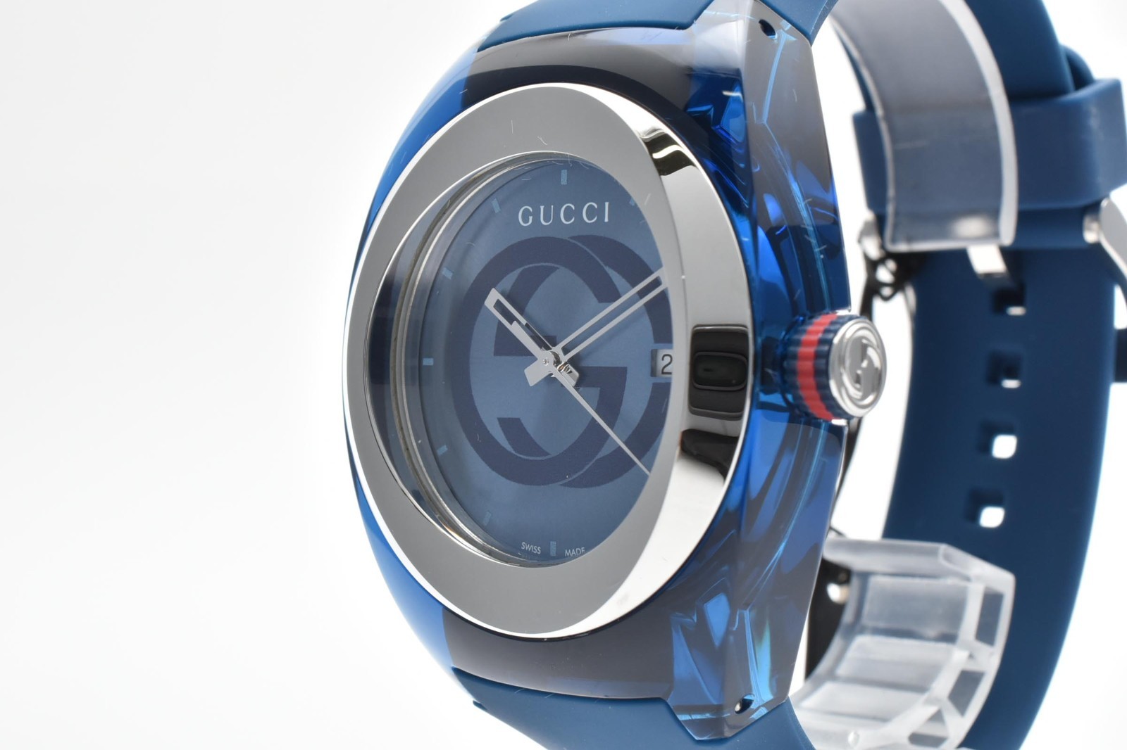 [Near MINT] GUCCI Sync YA137104A/137.1 Blue Silicon Quartz Mens Watch JAPAN