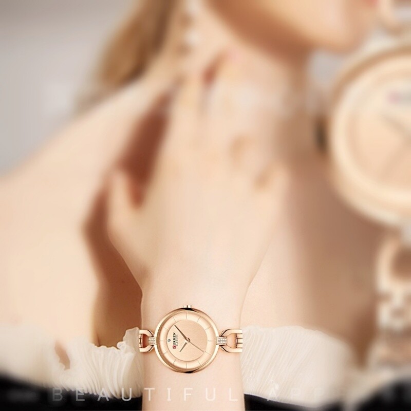 Ladies Elegant Simple Round Face Rose Gold Crystal No Hour Marks Quartz Watches