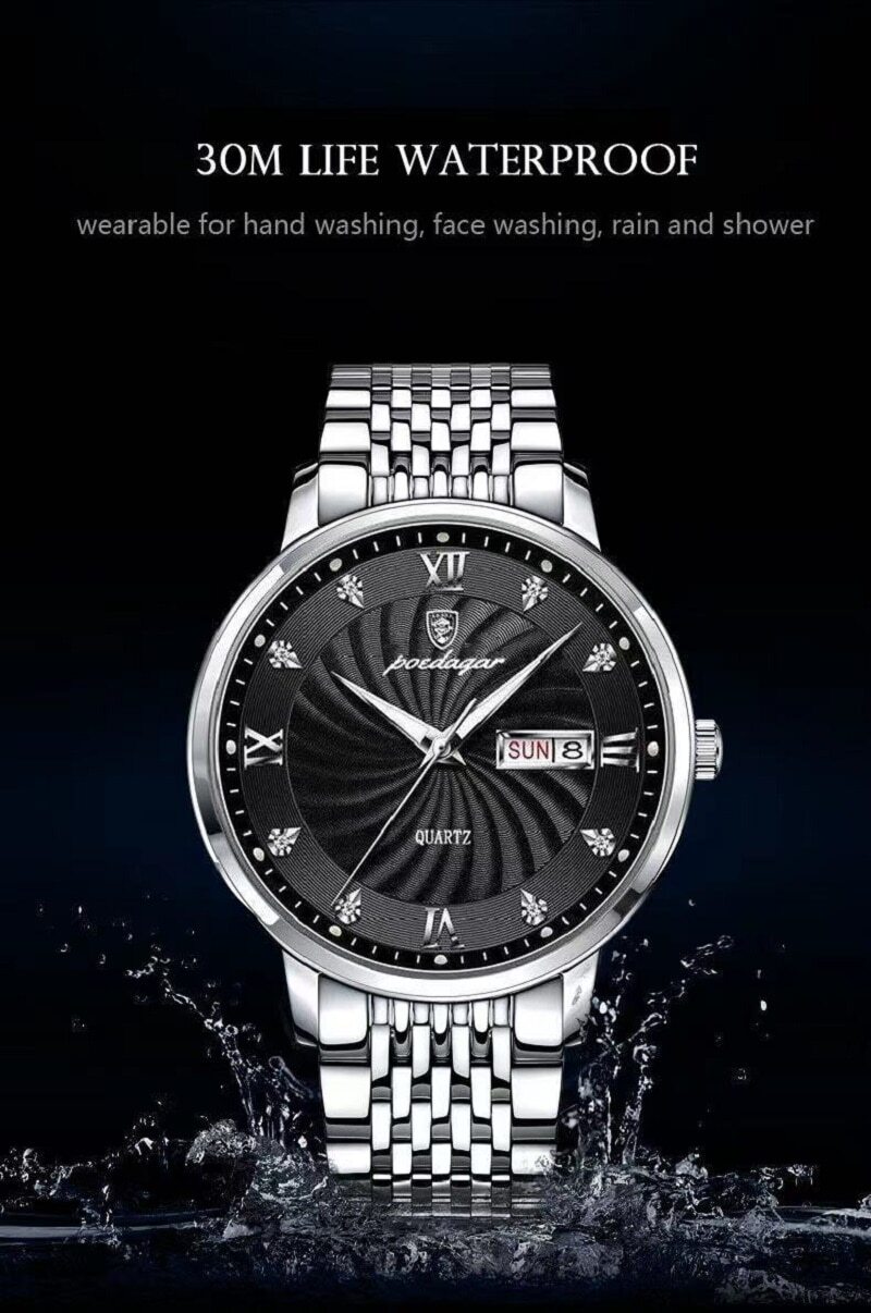 Watch Men Stainless Steel Waterproof Luminous Watches Men Quartz Wristwatch +BOX