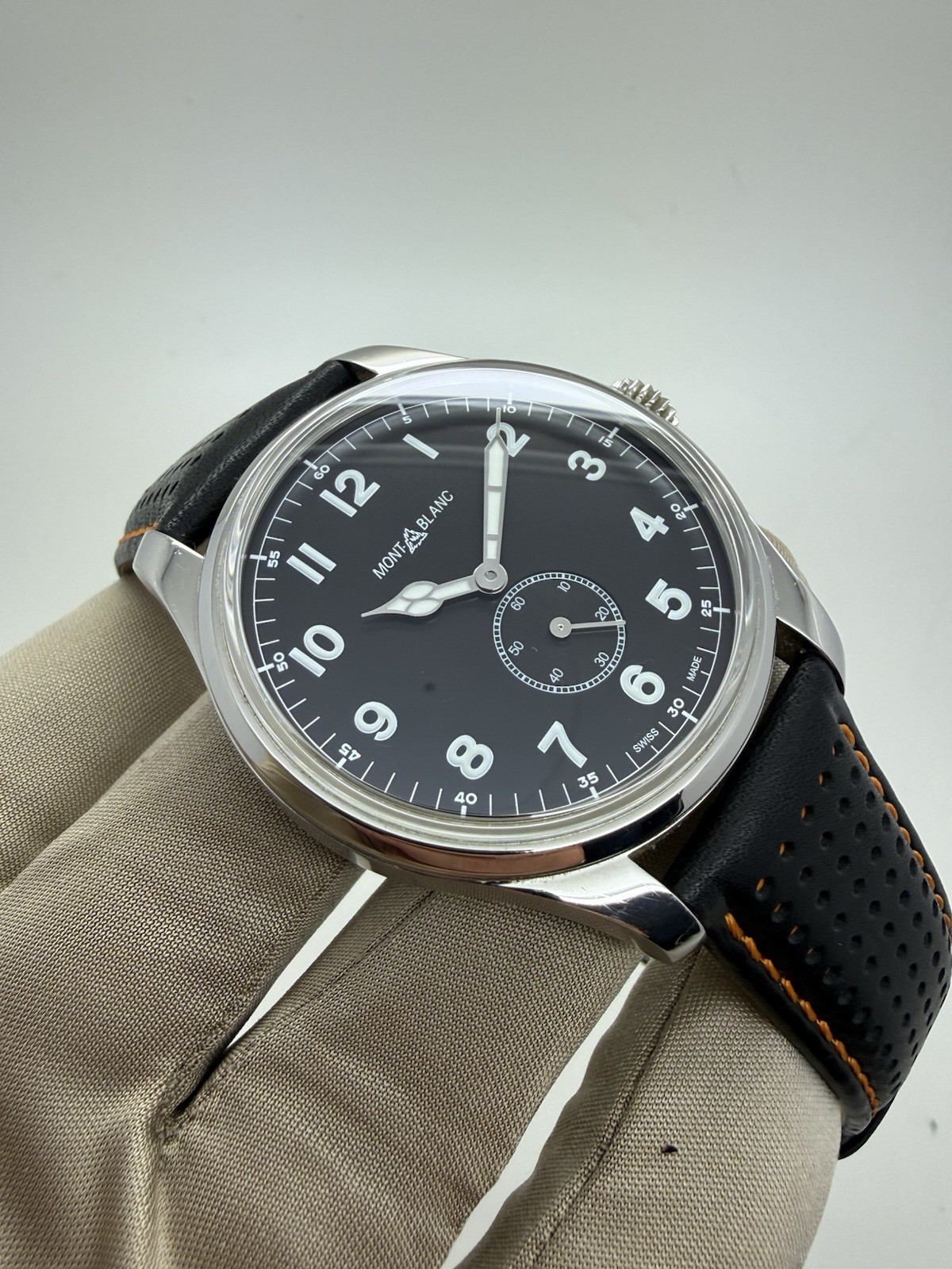 Montblanc 1858 Small Seconds Black Dial Stainless Steel Auto Watch 115073 B+P
