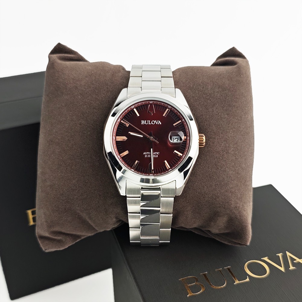 Bulova Men’s Surveyor Red Dial Automatic Stainless Steel Watch 39mm 98B422