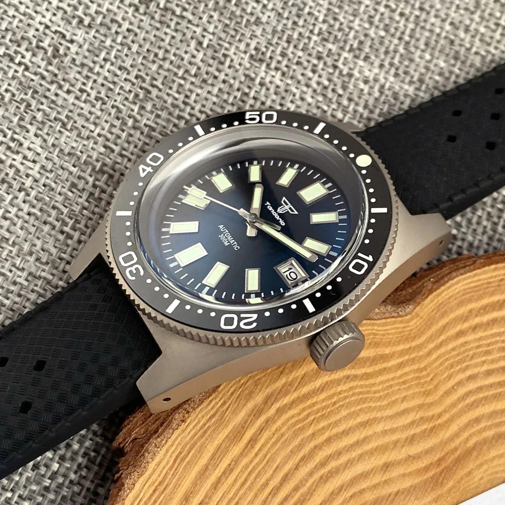 Tandorio 41mm Titanium Diving 62MAS Watch Black/Grey/Blue Dial NH35A PT5000 Move