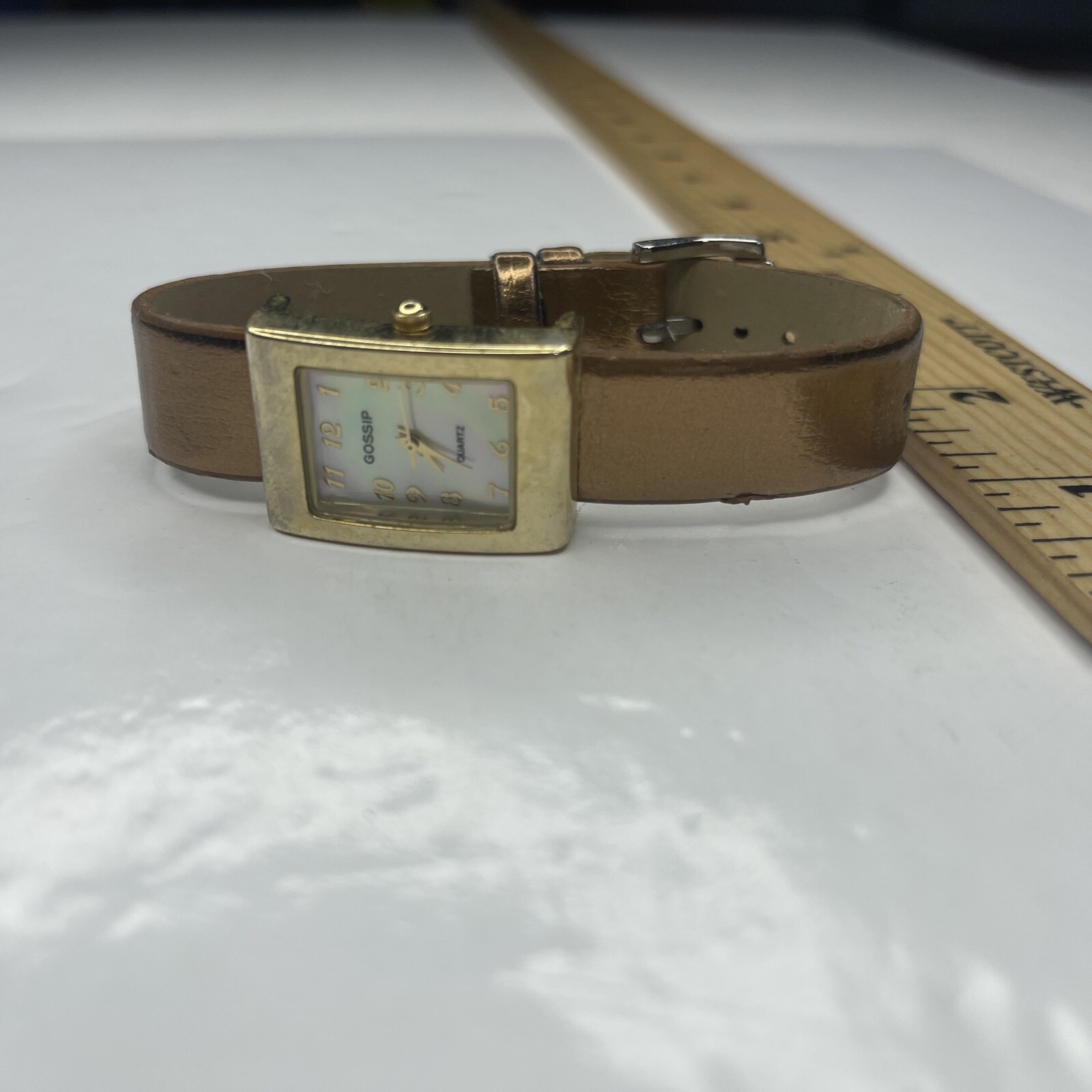 A Gossip Mother Pearl Gold Bronze Leather Vtg Retro Ladies Watch Untested