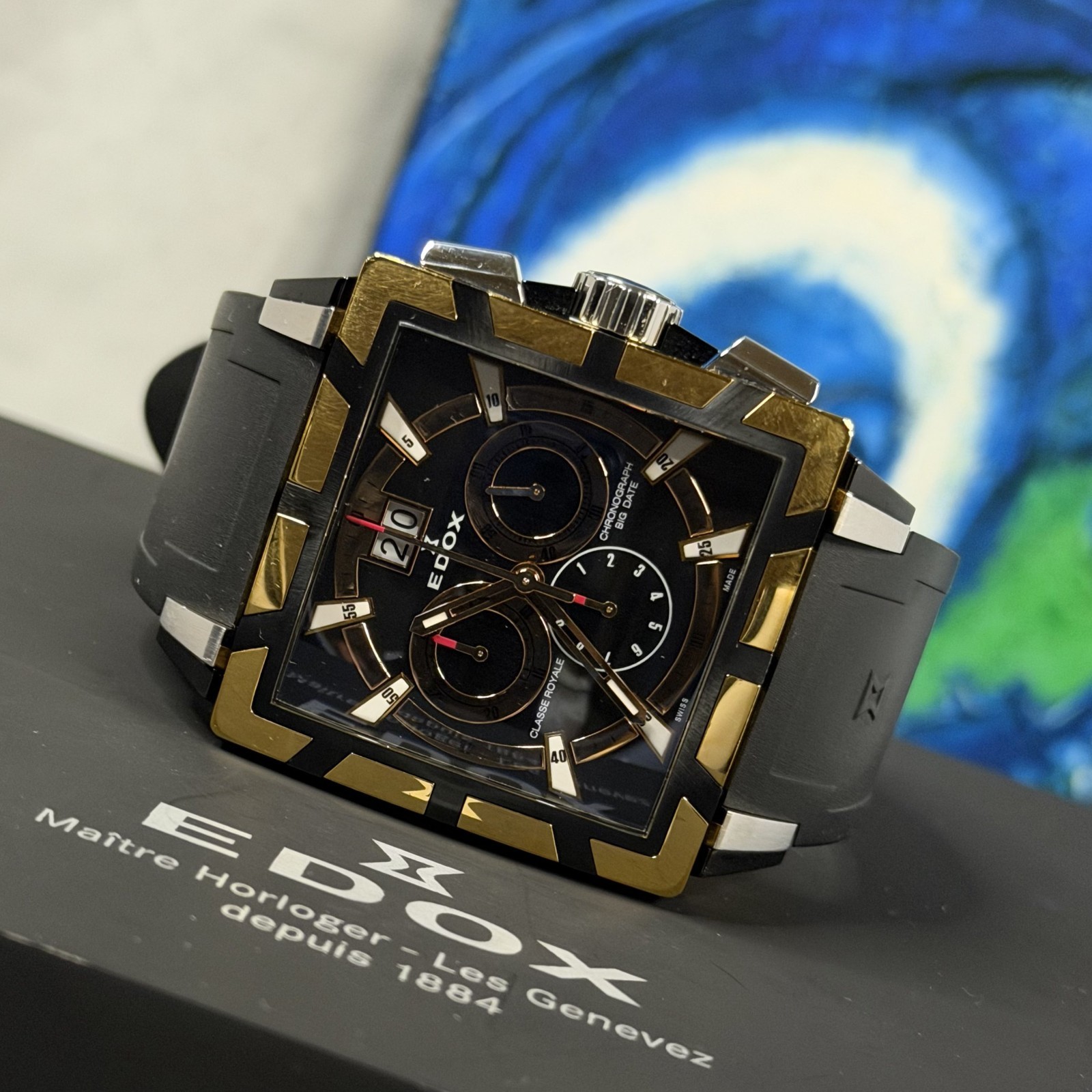 Edox Classe Royale Chronograph Big Date 10013 Rose Gold PVD Boxed
