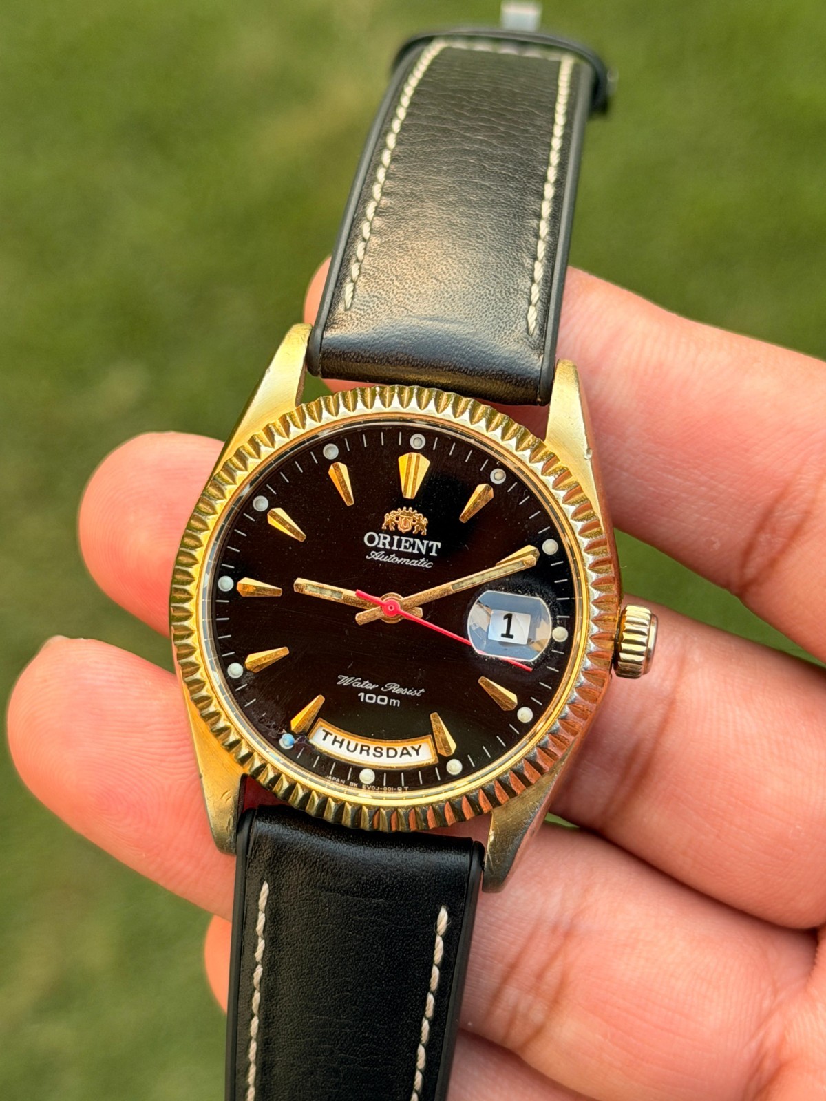 Vintage Orient president automatic day/date black dial men’s wrist watch Japan