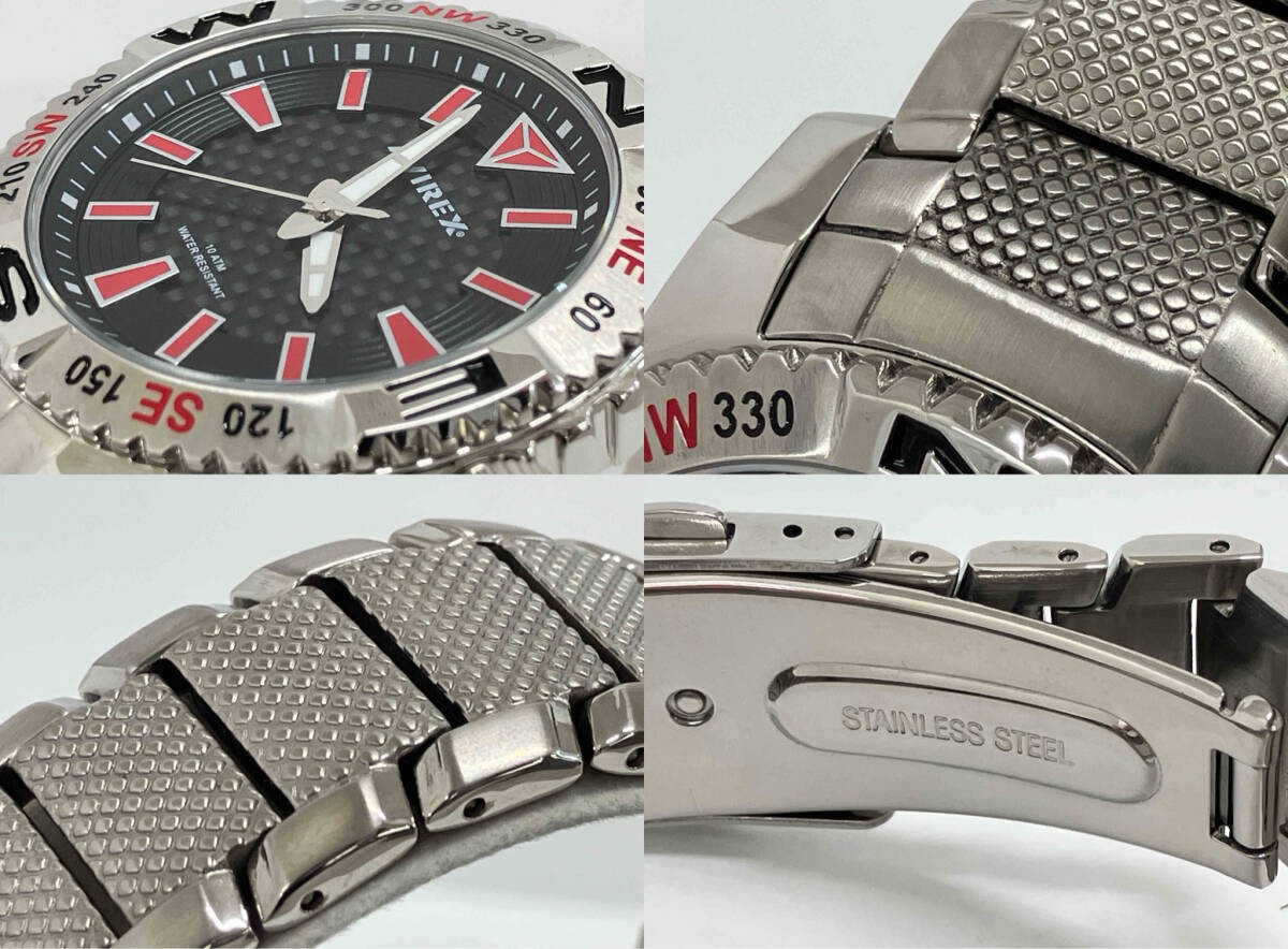 AVIREX AX010M Quartz Watch Black Dial Stainless Steel Silver 3 Hand Ready to Use