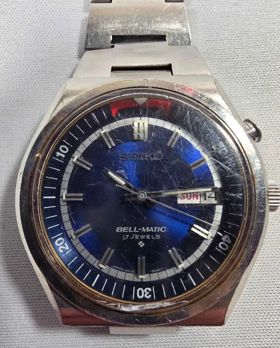 Vintage Seiko Bell-Matic Automatic Blue Alarm Watch Running – SD Padres Engraved