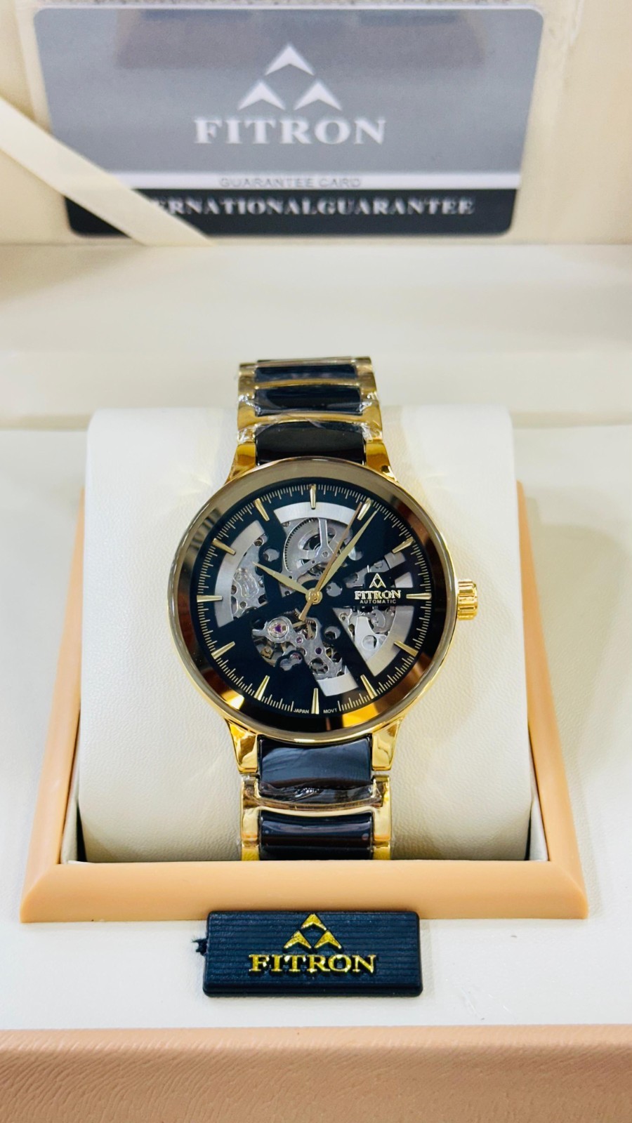 Fitron Men’s Automatic Skeleton Ceramic Watch Gold Black – New 2026 Edition