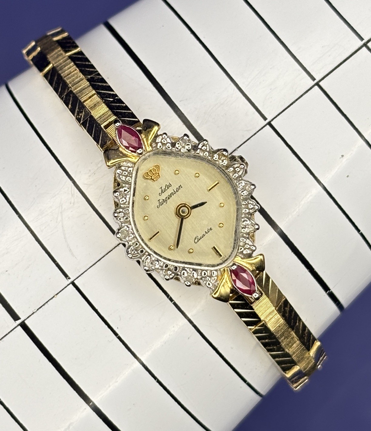 VTG Jules Jurgensen Diamond Marquise Cut Ruby Watch # 9.38