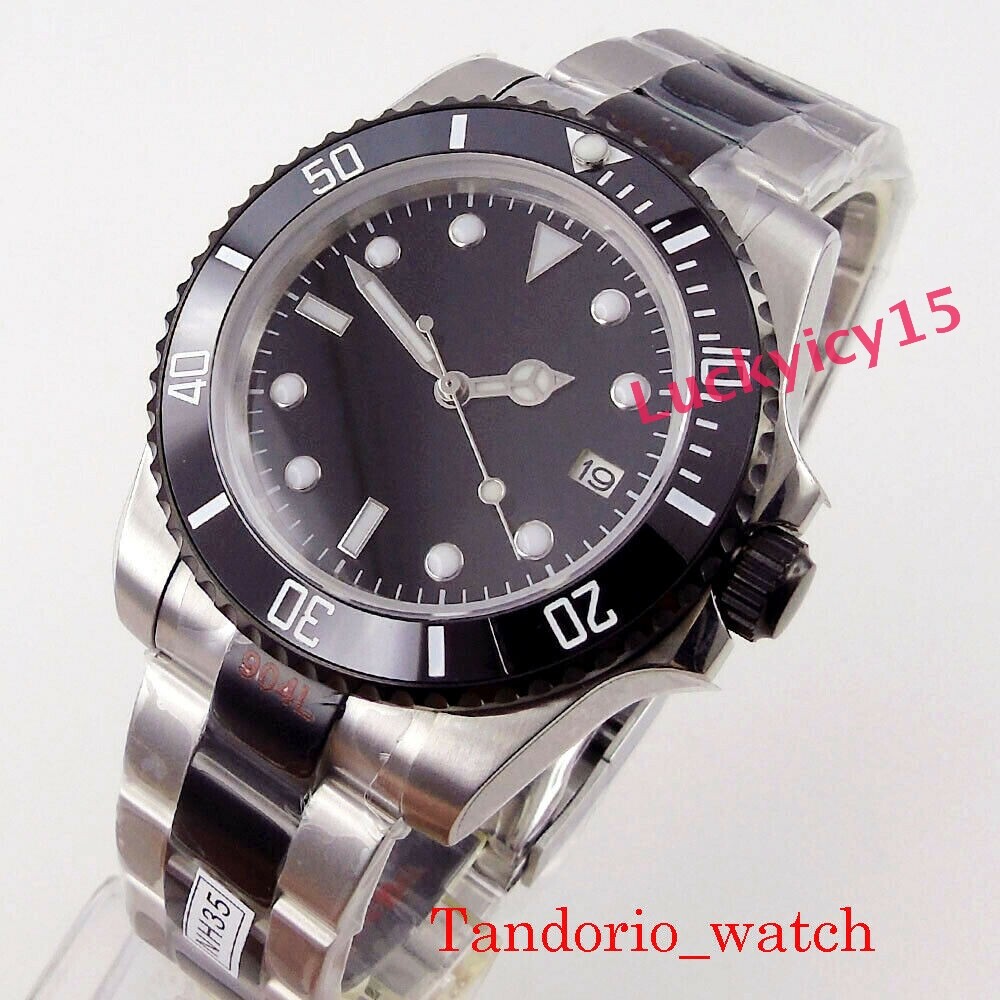 Two Tone 40mm Automatic Mens Watch Black PVD Case 3ATM Auto Date Folding Clasp