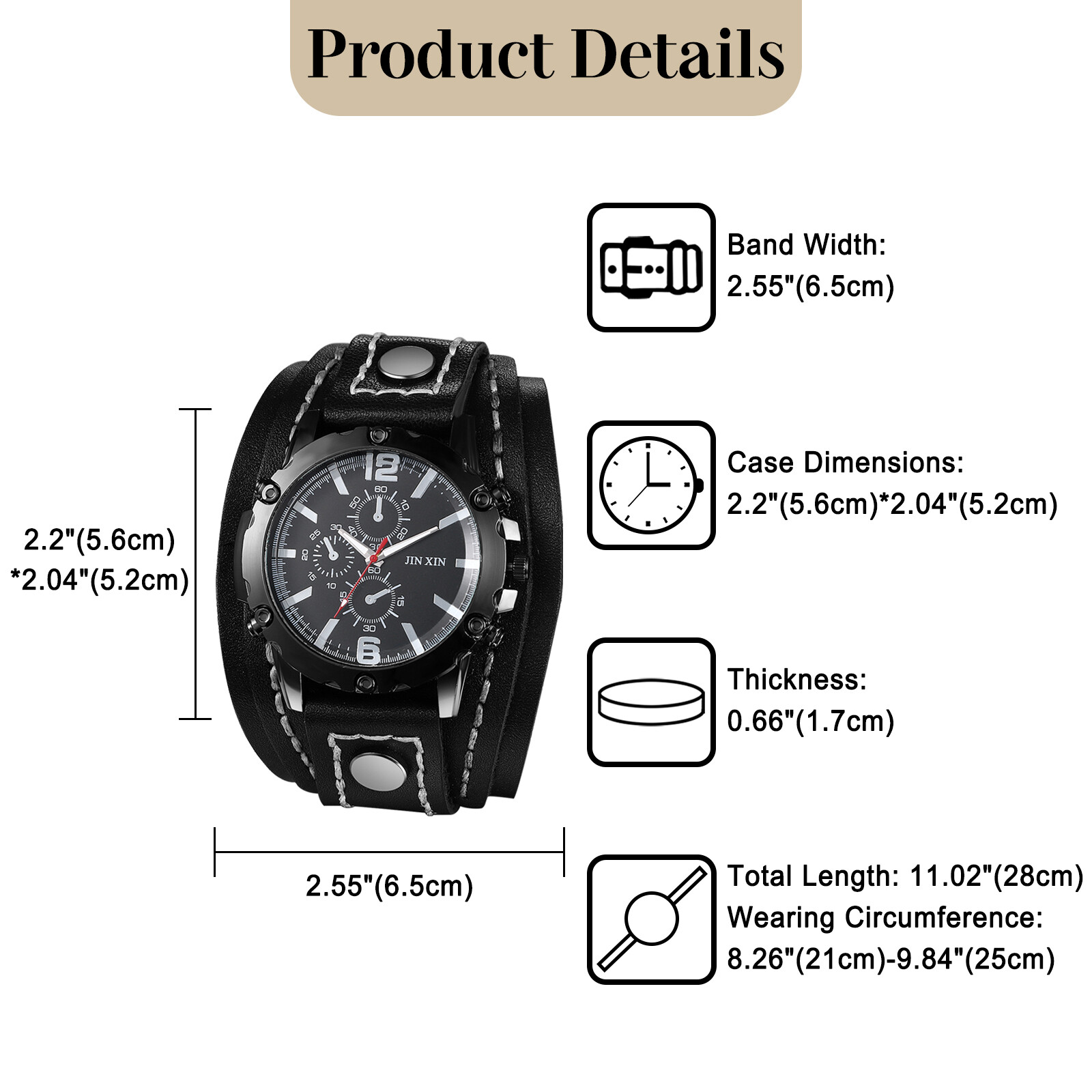 Men’s Steampunk Analog Quartz Wide Genuine Leather Strap Decorative Wrist Watch