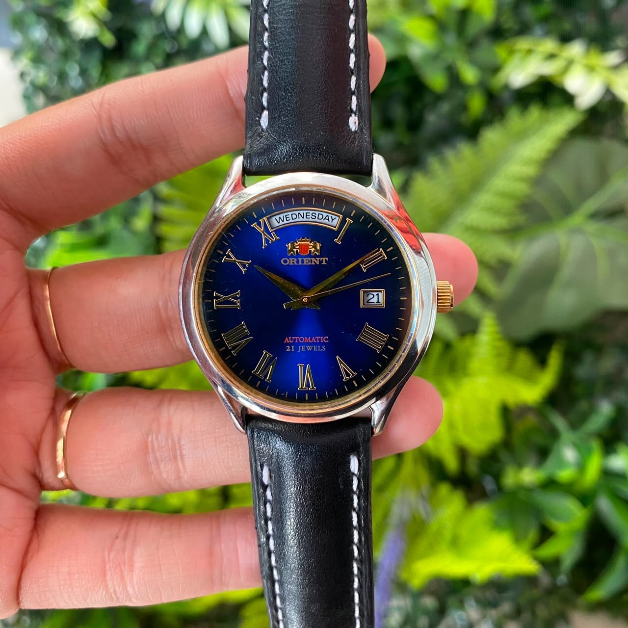 RARE Orient President Automatic Blue Dial Roman Index Day Date Watch Men Dress