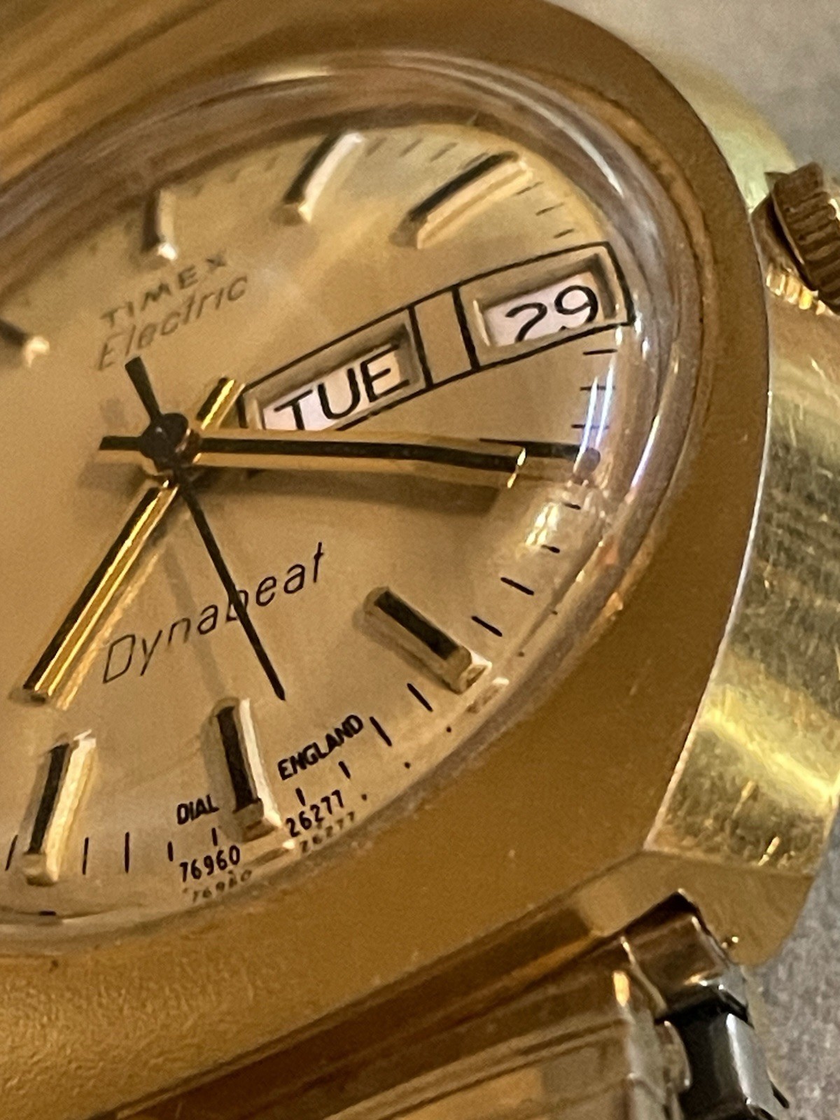 Vtg. Timex Electric Dynabeat, Dial England 76960-26277 Not Working Gold Plated