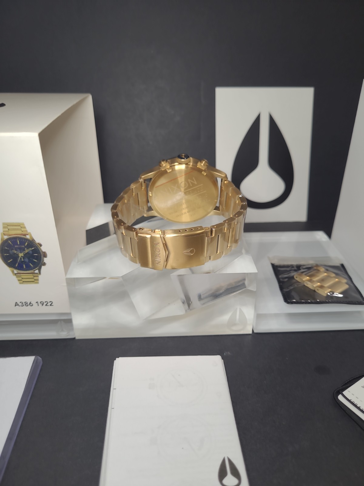 Nixon Sentry Chrono Gold/ Blue Sunray Watch A386-1922 Stainless Steel 42mm Dial