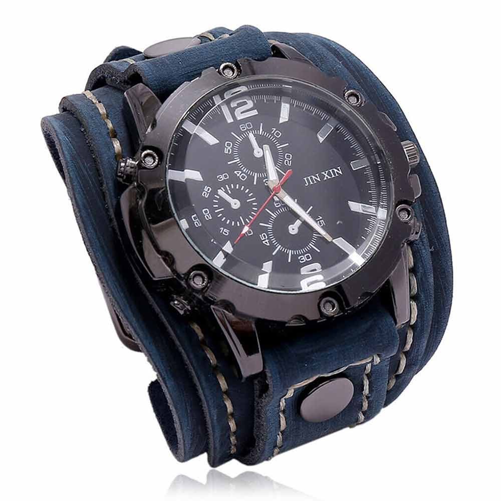 Military Retro PU Leather Strap Watch – Men’s Punk Quartz Cuff Wristwatch
