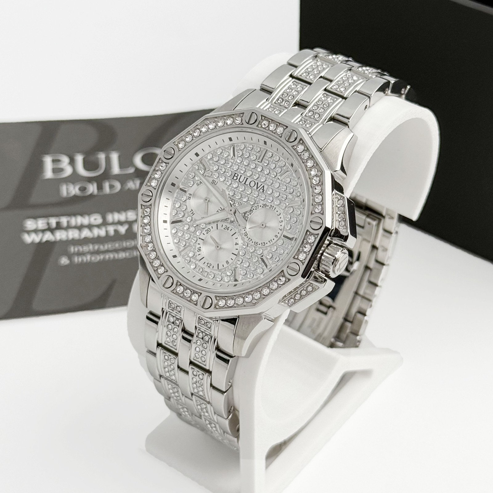 Bulova Men’s Octava Chronograph Crystal Quartz Watch 96C134 Pave Crystal Dial