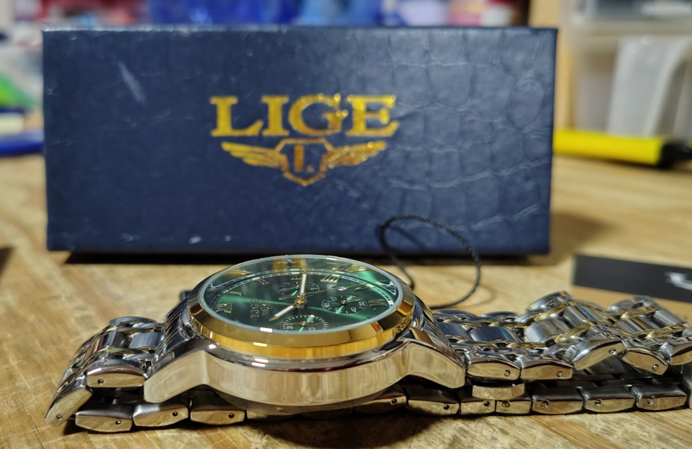 LIGE Dream 1853 All Stainless Steel Quartz Water Resistant Green Face