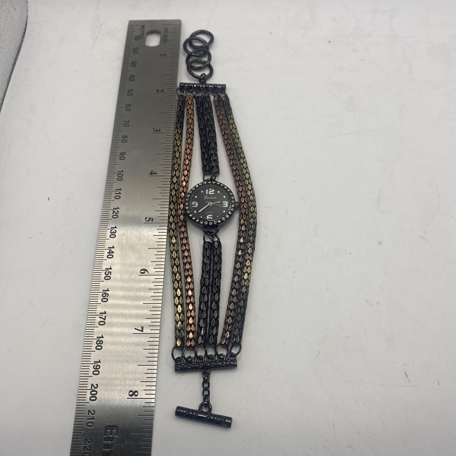 Geneva Womens Multicolor Bracelet Watch Black Dial Quartz 25mm 2156 Crystal