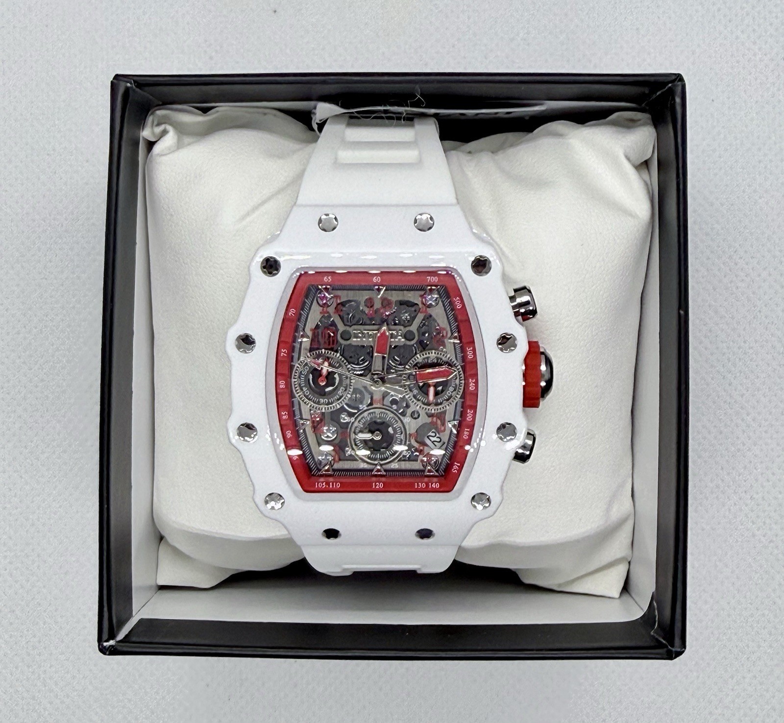 💥Invicta Racing Men’s 44mm Quartz Chronograph Date White Silicone Red Bezel