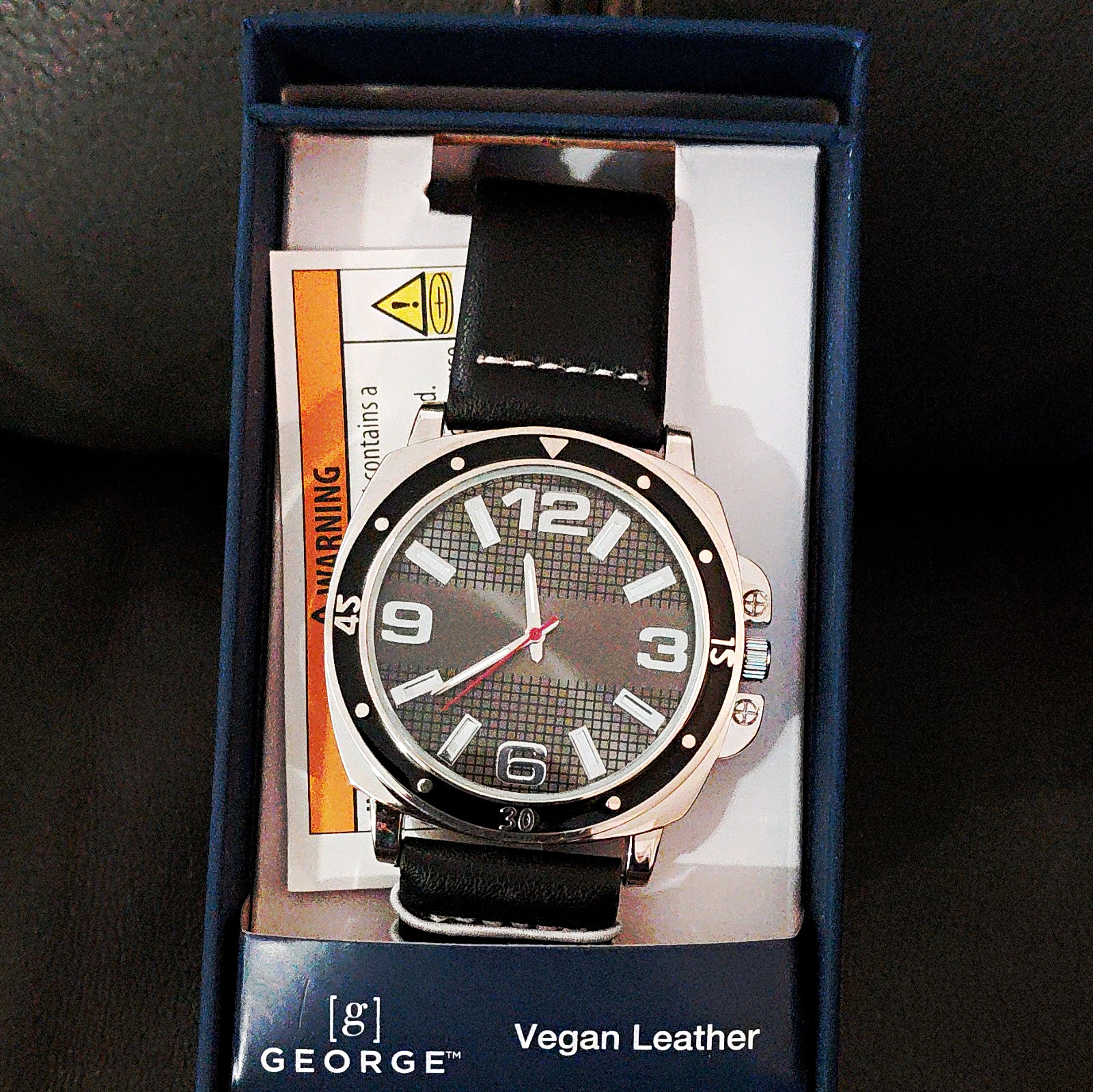George Men’s Quartz Analog Wristwatch 45mm Faux Leather Strap 30m Box