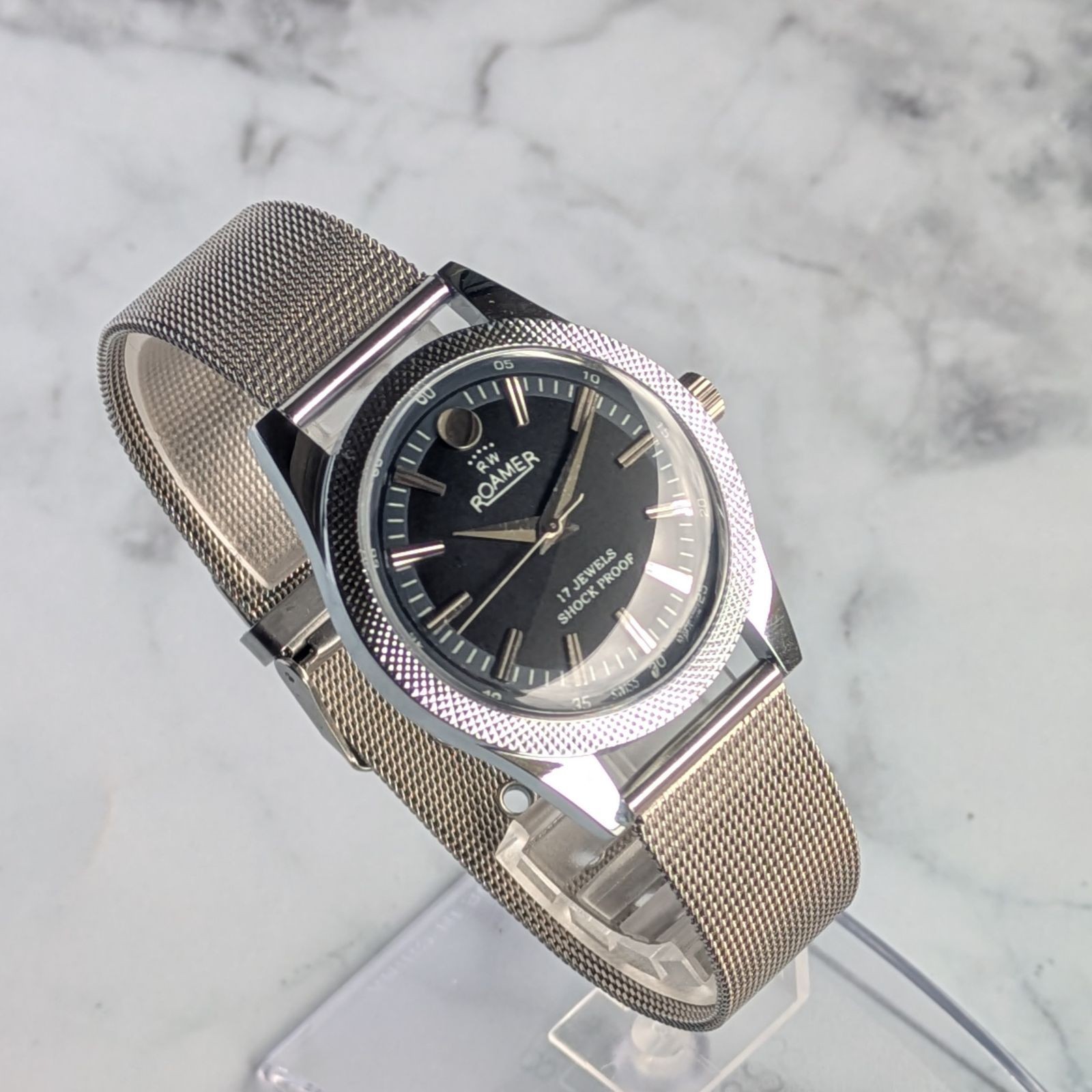 Roamer Vintage Hand-Winding Watch Black Dial Stainless Steel From Japan