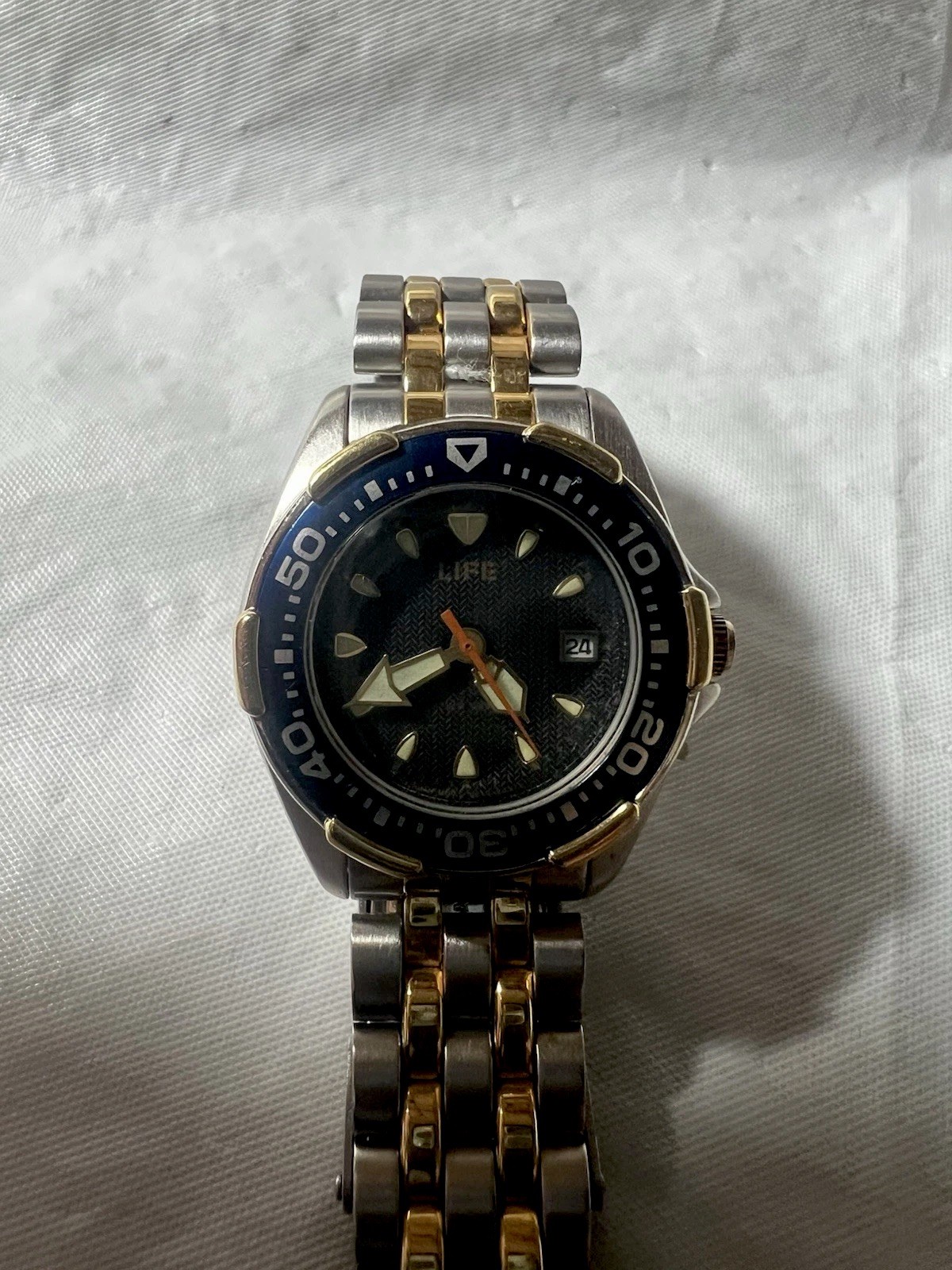 LIFE, Classic design navy blue, date, rotating bezel,Super Luminous,WR50M,St/Ste