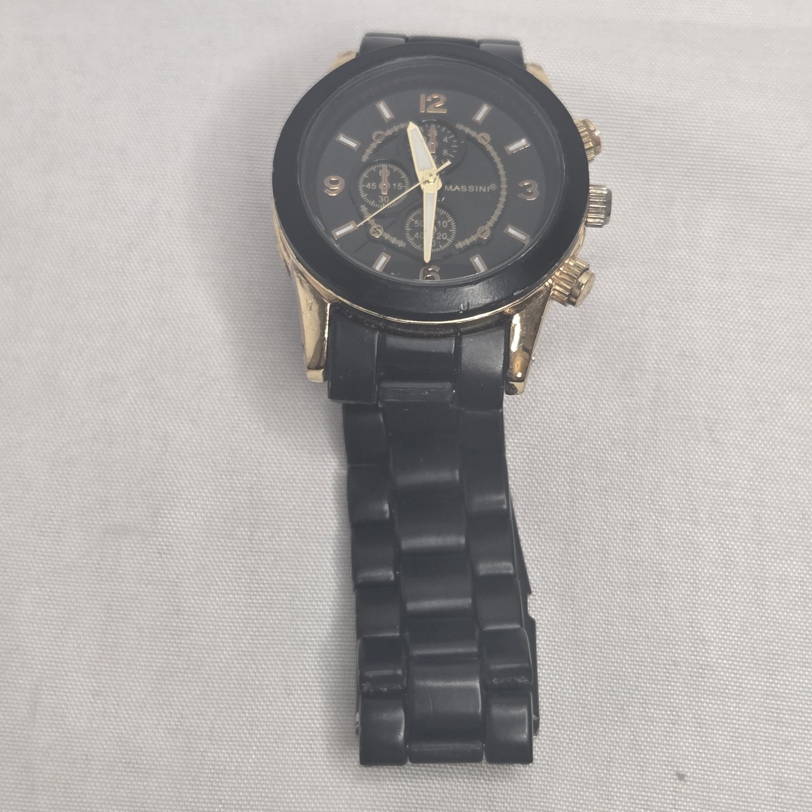 Massini Black & Gold Tone Chronograph Style Quartz Men Wristwatch Sport WORKS