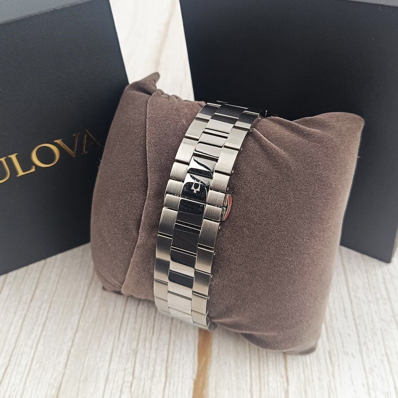 Bulova Surveyor Automatic Black Gold Dial Silver Steel Men Watch 42mm 96A270