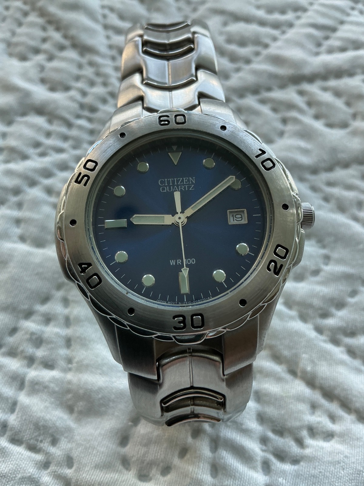 Citizen Quartz Watch Blue Dial WR100 Stainless Steel Date Men Japan New Battery