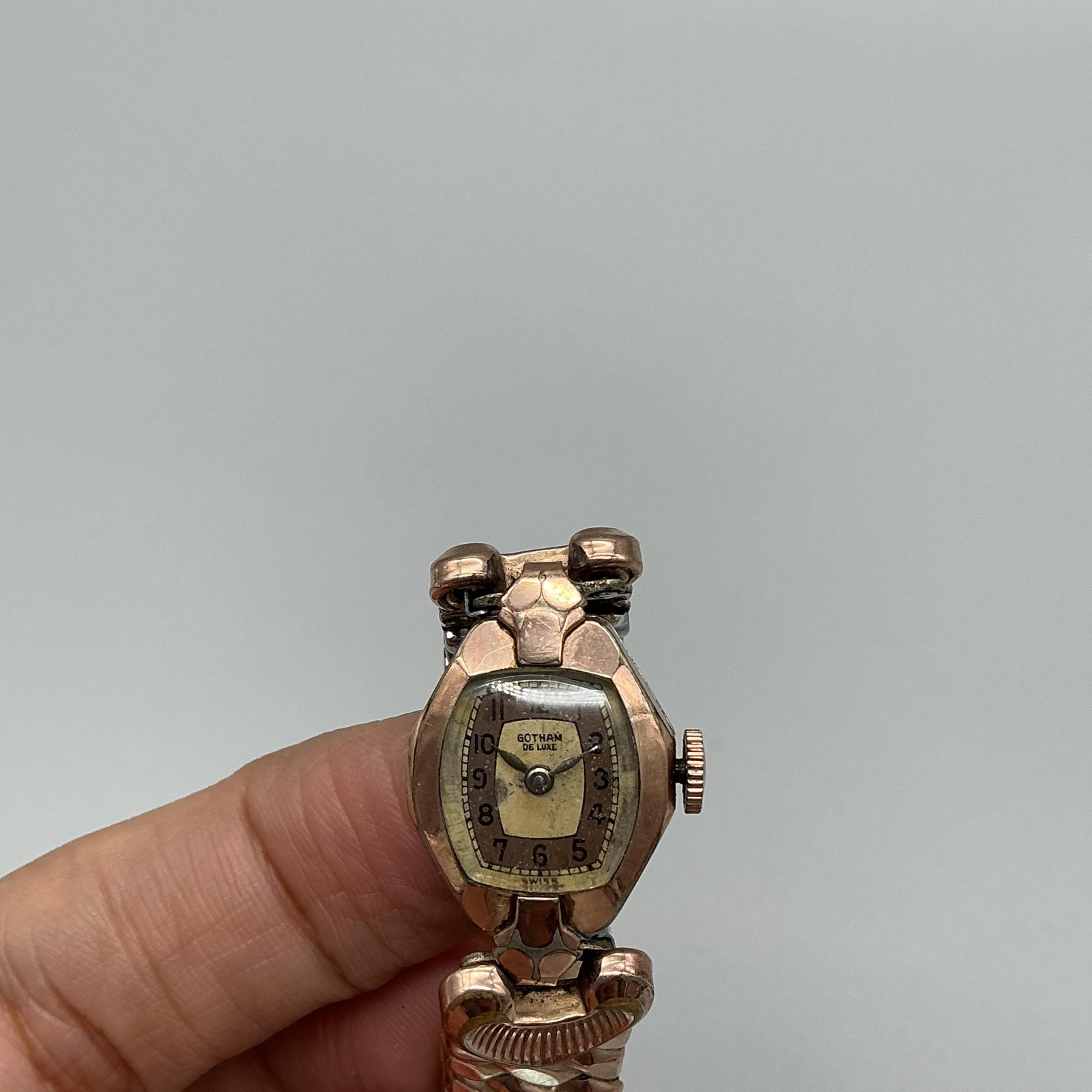 Vintage Gotham De Luxe Womens Watch 16mm Rose Gold Tone Speidel Manual Wind